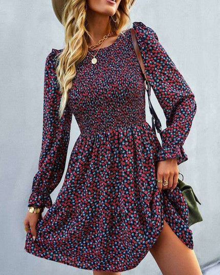 Chic Floral Pattern Long Sleeve Dress for Women