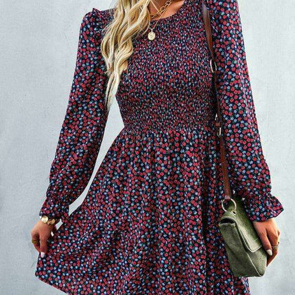 Chic Floral Pattern Long Sleeve Dress for Women