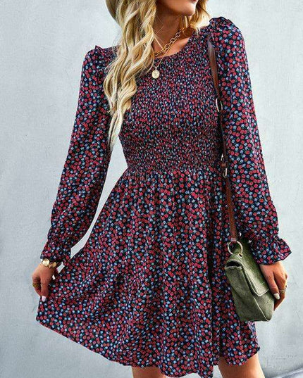 Chic Floral Pattern Long Sleeve Dress for Women
