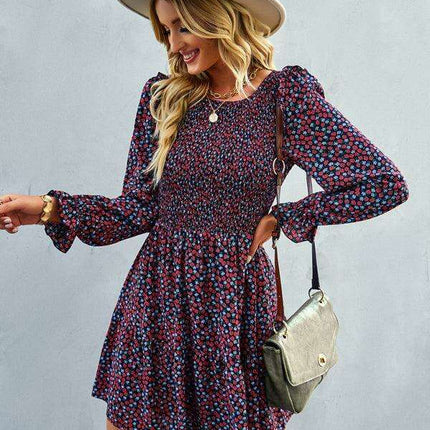 Chic Floral Pattern Long Sleeve Dress for Women