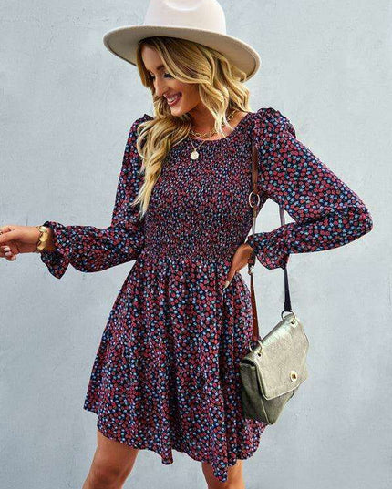 Chic Floral Pattern Long Sleeve Dress for Women