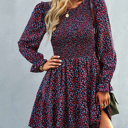 Chic Floral Pattern Long Sleeve Dress for Women