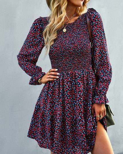 Chic Floral Pattern Long Sleeve Dress for Women