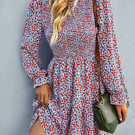 Chic Floral Pattern Long Sleeve Dress for Women