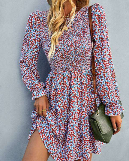 Chic Floral Pattern Long Sleeve Dress for Women