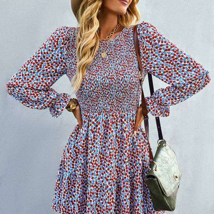 Chic Floral Pattern Long Sleeve Dress for Women