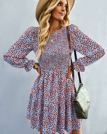 Chic Floral Pattern Long Sleeve Dress for Women