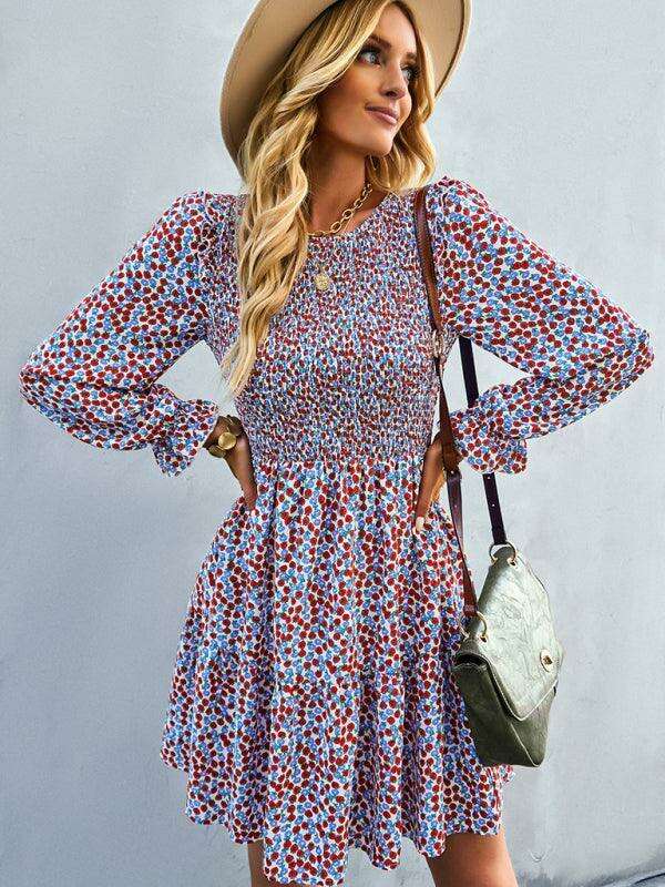 Chic Floral Pattern Long Sleeve Dress for Women