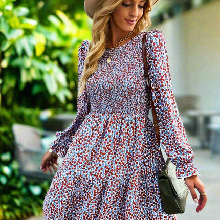 Chic Floral Pattern Long Sleeve Dress for Women