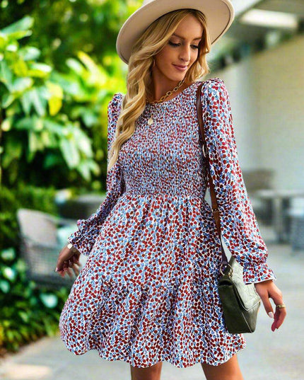 Chic Floral Pattern Long Sleeve Dress for Women