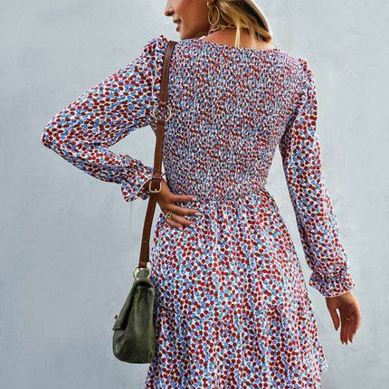 Chic Floral Pattern Long Sleeve Dress for Women