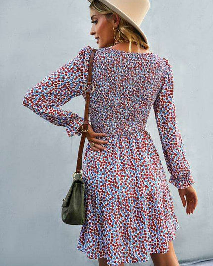 Chic Floral Pattern Long Sleeve Dress for Women