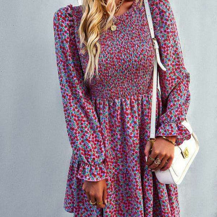Chic Floral Pattern Long Sleeve Dress for Women