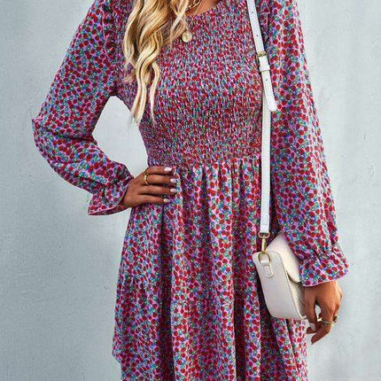 Chic Floral Pattern Long Sleeve Dress for Women