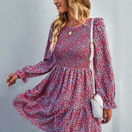Chic Floral Pattern Long Sleeve Dress for Women