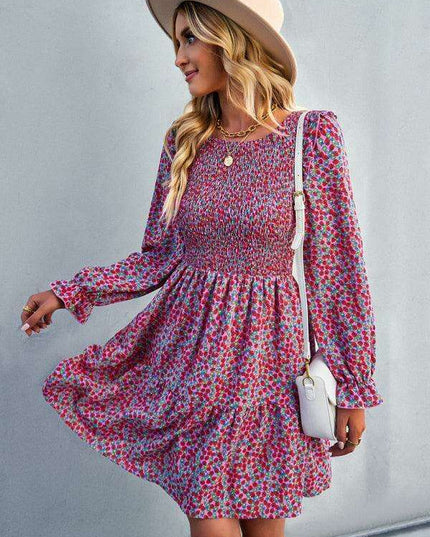 Chic Floral Pattern Long Sleeve Dress for Women