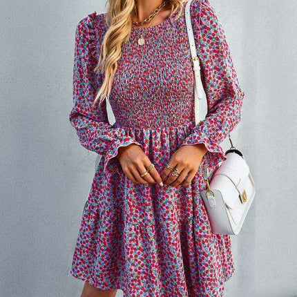 Chic Floral Pattern Long Sleeve Dress for Women