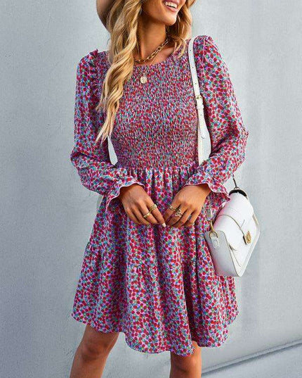 Chic Floral Pattern Long Sleeve Dress for Women