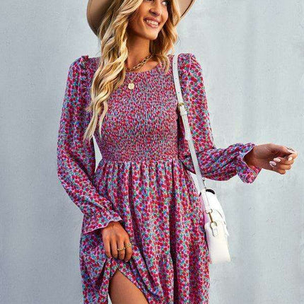 Chic Floral Pattern Long Sleeve Dress for Women