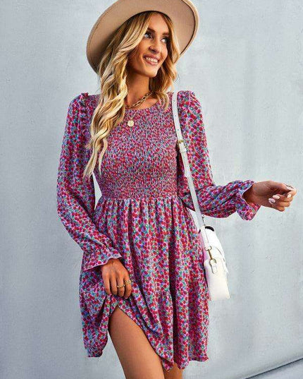 Chic Floral Pattern Long Sleeve Dress for Women