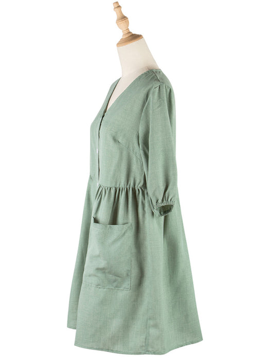 Elegant V-Neck Midi Dress with Convertible Sleeves for Women