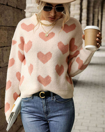 Knit Casual Heart Long Sleeve Pink Sweater