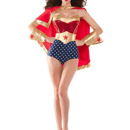 Women's Supergirl Costume with Elegant Flowing Cape for Halloween