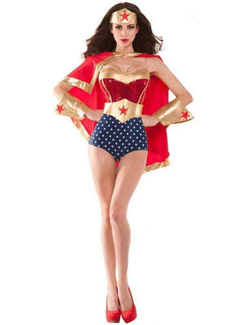 Women's Supergirl Costume with Elegant Flowing Cape for Halloween