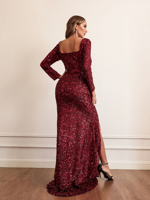 Glimmering Sequin Maxi Dress with Long Sleeves for Women