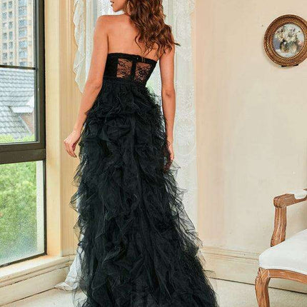 Chic Plus Size Lace Mesh Strapless Dress - Perfect for Spring/Summer Elegance