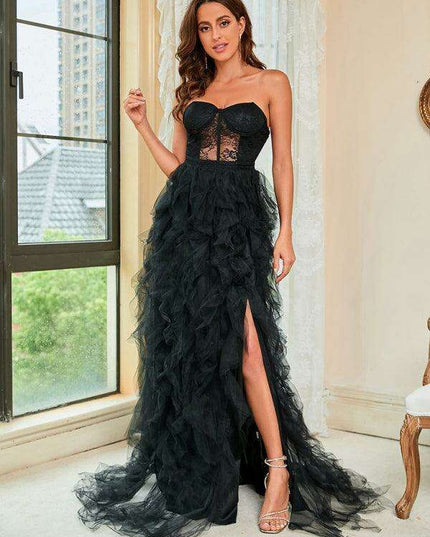 Chic Plus Size Lace Mesh Strapless Dress - Perfect for Spring/Summer Elegance