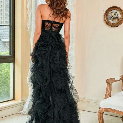 Chic Plus Size Lace Mesh Strapless Dress - Perfect for Spring/Summer Elegance