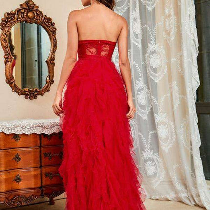 Chic Plus Size Lace Mesh Strapless Dress - Perfect for Spring/Summer Elegance