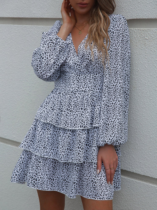 Spring Romance V-Neck Polka Dot Dress with Puff Sleeves and Waist Cinching