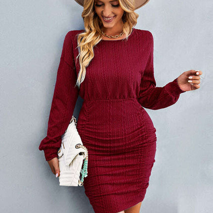 Women's Solid Color Round Neck Drop Shoulder Sleeve Dress
