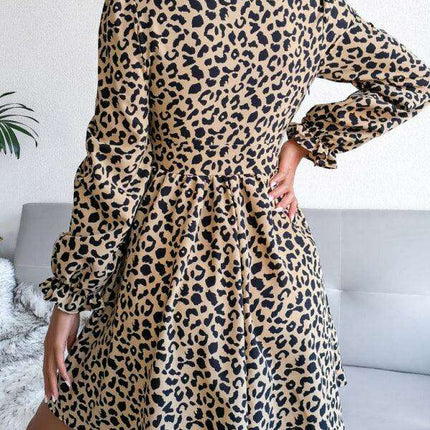 Leopard Print Pleated Midi Dress - Timeless Elegance