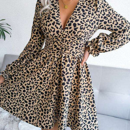 Leopard Print Pleated Midi Dress - Timeless Elegance