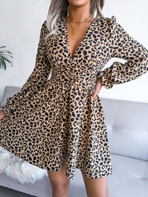 Leopard Print Pleated Dress for Women - Elegant and Stylish