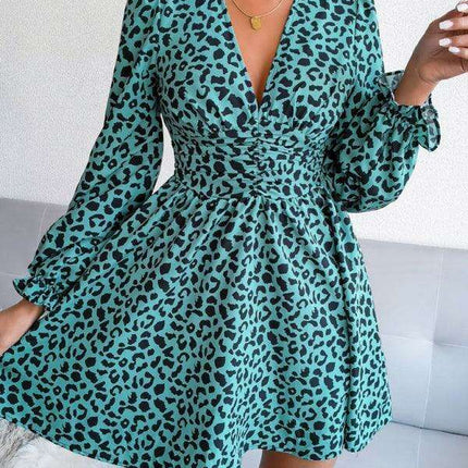 Leopard Print Pleated Midi Dress - Timeless Elegance