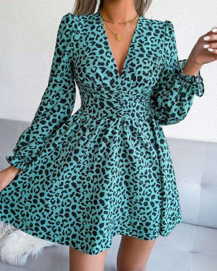 Leopard Print Pleated Midi Dress - Timeless Elegance