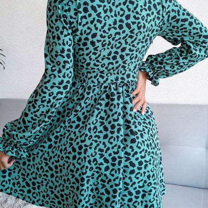 Leopard Print Pleated Midi Dress - Timeless Elegance