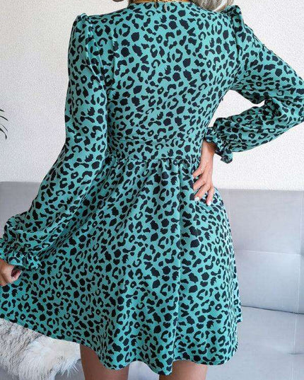 Leopard Print Pleated Midi Dress - Timeless Elegance