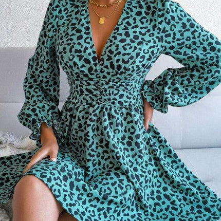 Leopard Print Pleated Midi Dress - Timeless Elegance