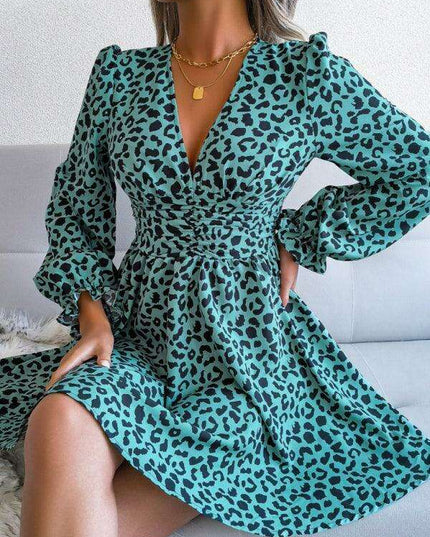 Leopard Print Pleated Midi Dress - Timeless Elegance