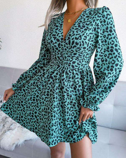 Leopard Print Pleated Midi Dress - Timeless Elegance