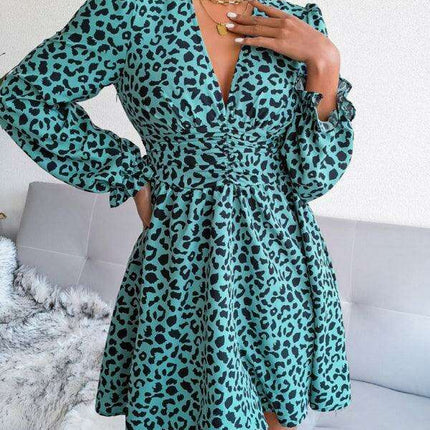 Leopard Print Pleated Midi Dress - Timeless Elegance