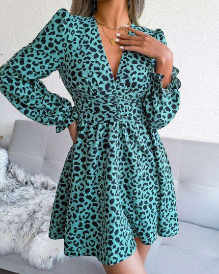 Leopard Print Pleated Midi Dress - Timeless Elegance