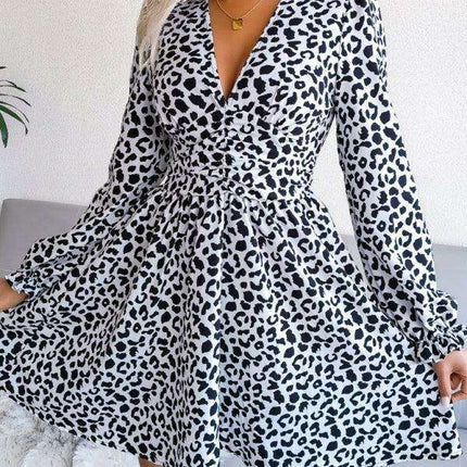 Leopard Print Pleated Midi Dress - Timeless Elegance