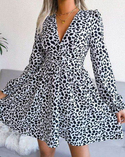 Leopard Print Pleated Midi Dress - Timeless Elegance