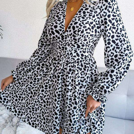 Leopard Print Pleated Midi Dress - Timeless Elegance